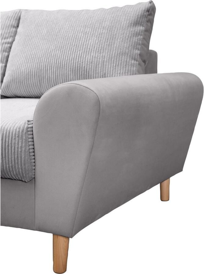 Home affaire Hoekbank Rice L-vorm met bonellverenkern hocker & kussens ottomane aan beide zijden monteerbaar (set)