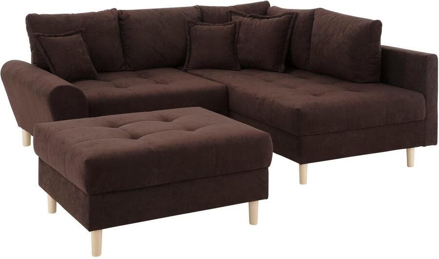 Home affaire Hoekbank Rice L-vorm met bonellverenkern hocker & kussens ottomane aan beide zijden monteerbaar (set) - Foto 7