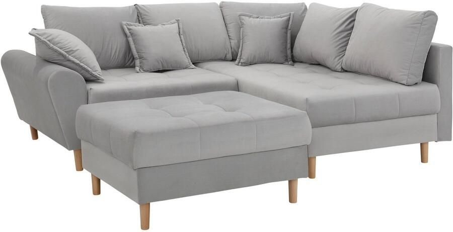 Home affaire Hoekbank Rice L-vorm met bonellverenkern hocker & kussens ottomane aan beide zijden monteerbaar (set) - Foto 5