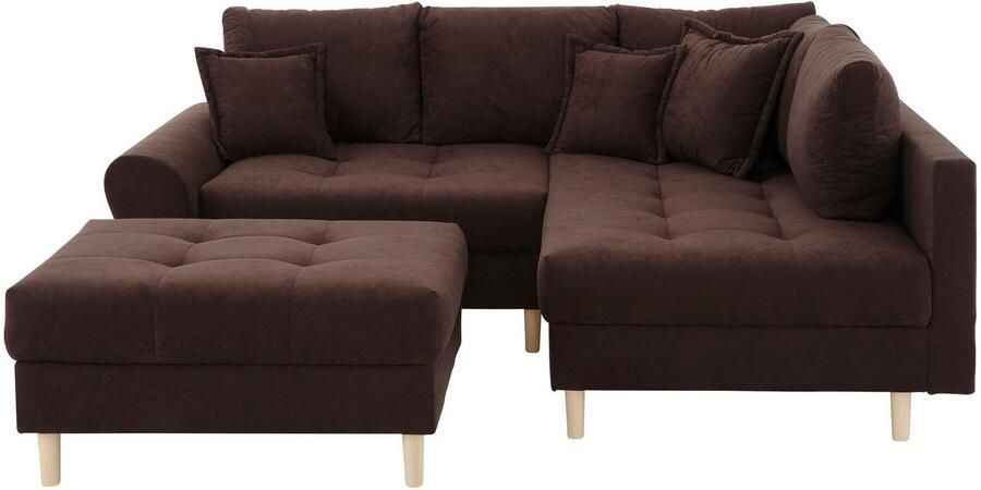 Home affaire Hoekbank Rice L-vorm met bonellverenkern hocker & kussens ottomane aan beide zijden monteerbaar (set) - Foto 9