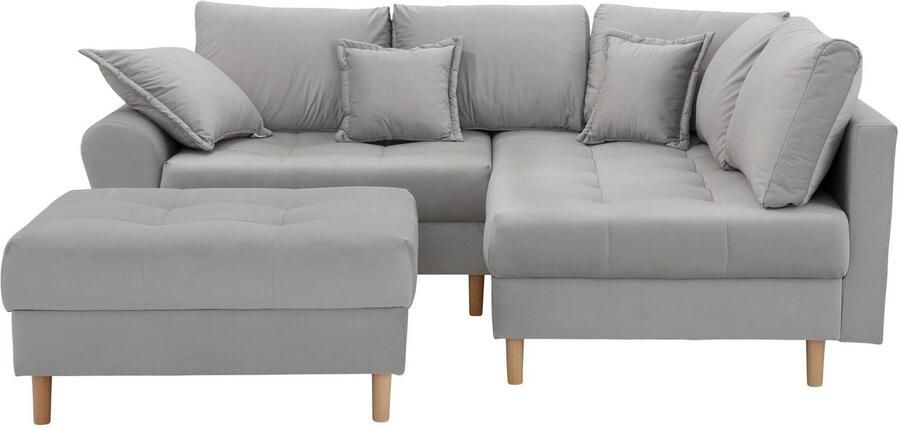 Home affaire Hoekbank Rice L-vorm met bonellverenkern hocker & kussens ottomane aan beide zijden monteerbaar (set) - Foto 6