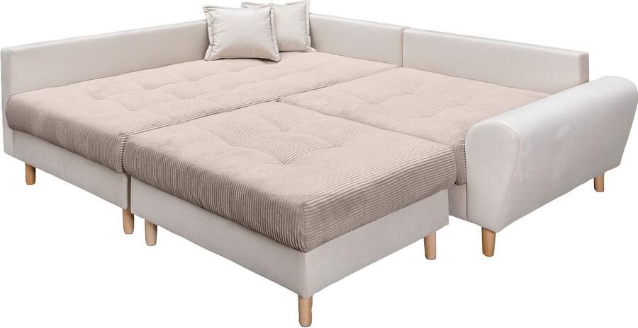 Home affaire Hoekbank Rice L-vorm met bonellverenkern hocker & kussens ottomane aan beide zijden monteerbaar (set) - Foto 8