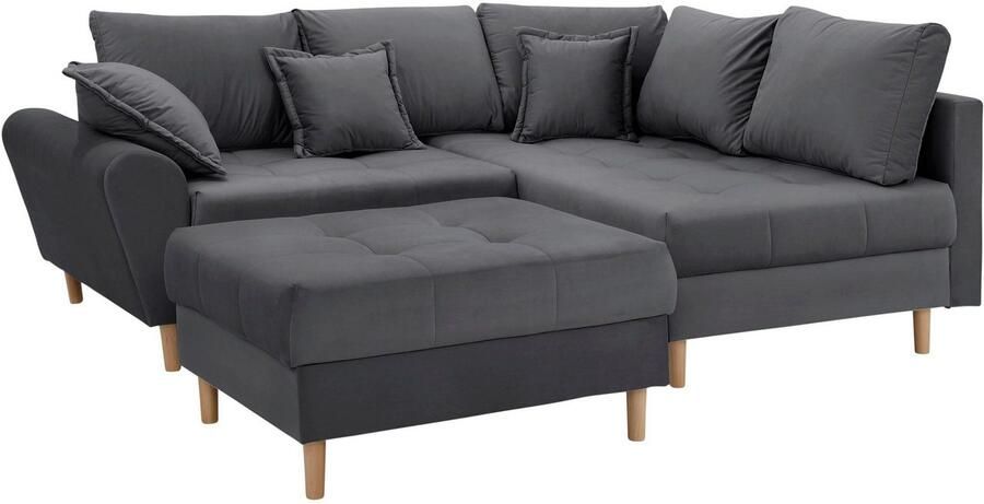 Home affaire Hoekbank Rice L-vorm met bonellverenkern hocker & kussens ottomane aan beide zijden monteerbaar (set) - Foto 5