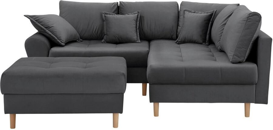 Home affaire Hoekbank Rice L-vorm met bonellverenkern hocker & kussens ottomane aan beide zijden monteerbaar (set) - Foto 6