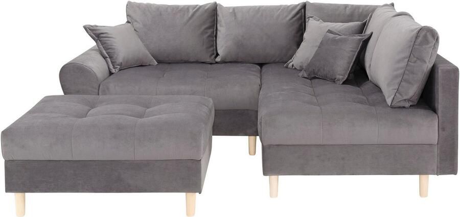 Home affaire Hoekbank Rice L-vorm met bonellverenkern hocker & kussens ottomane aan beide zijden monteerbaar (set) - Foto 10
