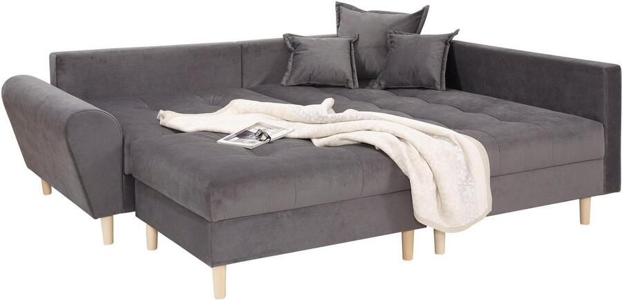 Home affaire Hoekbank Rice L-vorm met bonellverenkern hocker & kussens ottomane aan beide zijden monteerbaar (set) - Foto 9