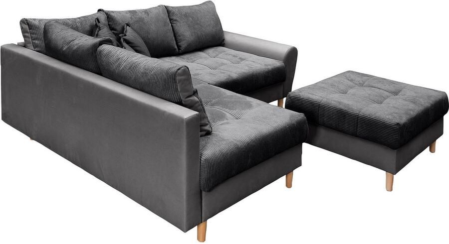 Home affaire Hoekbank Rice L-vorm met bonellverenkern hocker & kussens ottomane aan beide zijden monteerbaar (set) - Foto 7