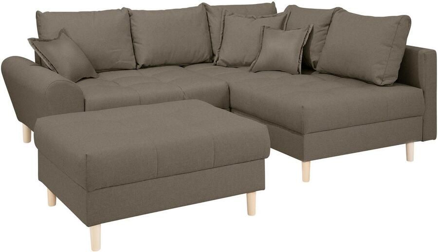 Home affaire Hoekbank Rice L-vorm met bonellverenkern hocker & kussens ottomane aan beide zijden monteerbaar (set) - Foto 4