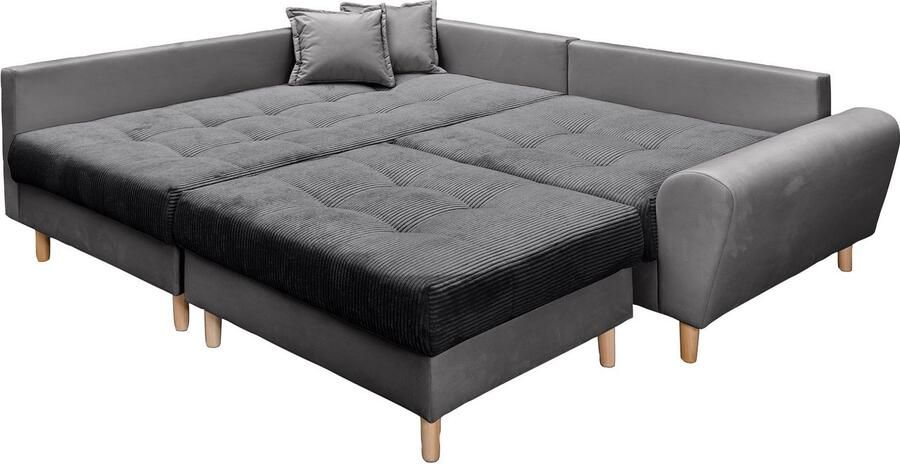 Home affaire Hoekbank Rice L-vorm met bonellverenkern hocker & kussens ottomane aan beide zijden monteerbaar (set) - Foto 8