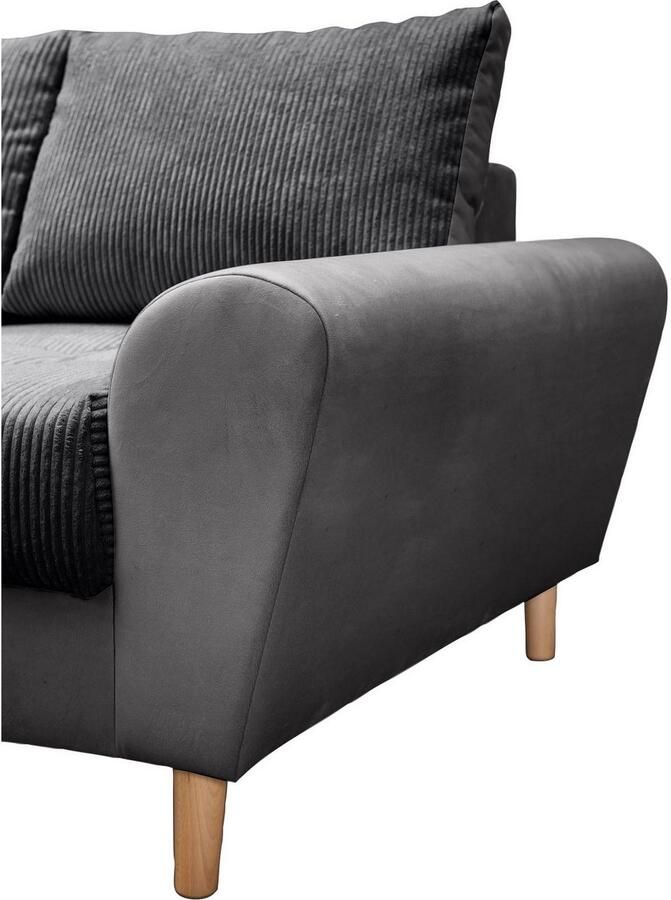 Home affaire Hoekbank Rice L-vorm met bonellverenkern hocker & kussens ottomane aan beide zijden monteerbaar (set)