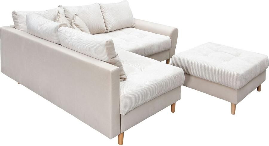 Home affaire Hoekbank Rice L-vorm met bonellverenkern hocker & kussens ottomane aan beide zijden monteerbaar (set) - Foto 7