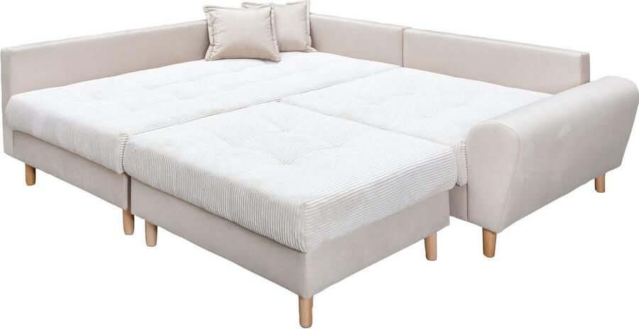 Home affaire Hoekbank Rice L-vorm met bonellverenkern hocker & kussens ottomane aan beide zijden monteerbaar (set) - Foto 8