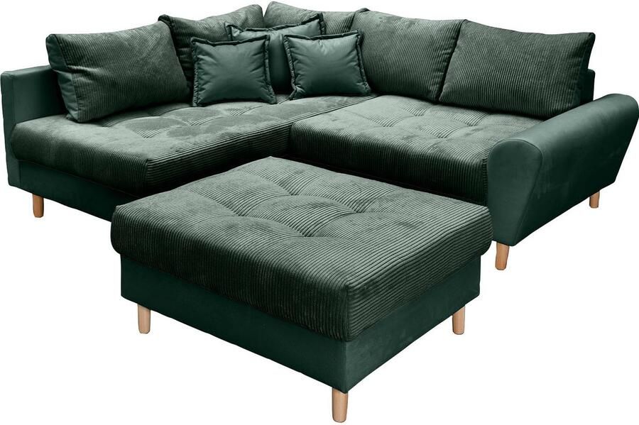 Home affaire Hoekbank Rice L-vorm met bonellverenkern hocker & kussens ottomane aan beide zijden monteerbaar (set) - Foto 5