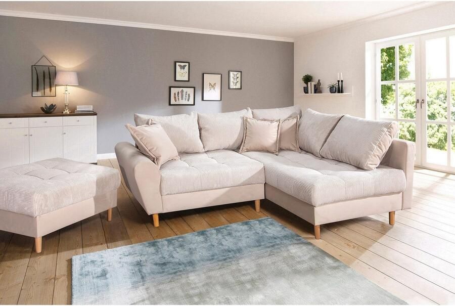 Home affaire Hoekbank Rice L-vorm met bonellverenkern hocker & kussens ottomane aan beide zijden monteerbaar (set) - Foto 4