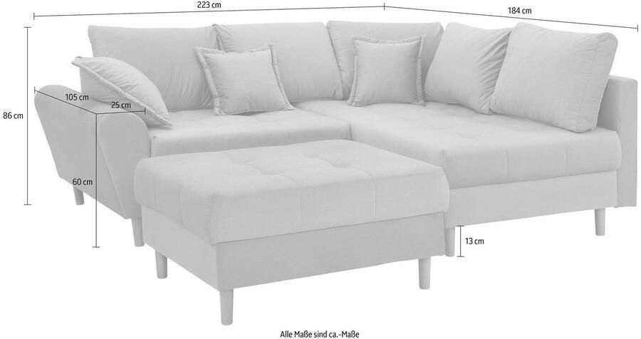 Home affaire Hoekbank Rice L-vorm met bonellverenkern hocker & kussens ottomane aan beide zijden monteerbaar (set) - Foto 4