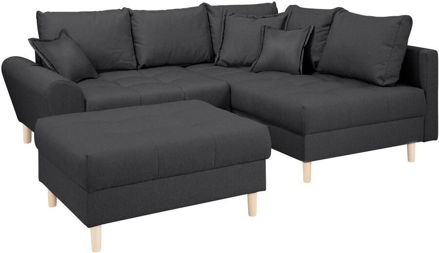 Home affaire Hoekbank Rice L-vorm met bonellverenkern hocker & kussens ottomane aan beide zijden monteerbaar (set) - Foto 4