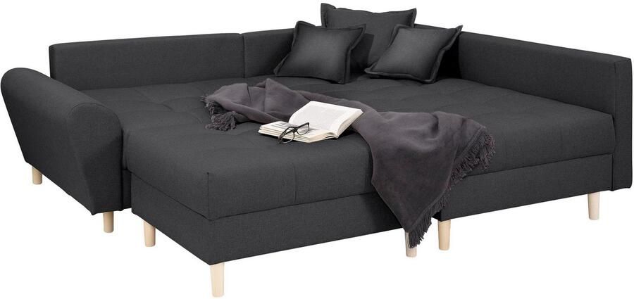 Home affaire Hoekbank Rice L-vorm met bonellverenkern hocker & kussens ottomane aan beide zijden monteerbaar (set) - Foto 6