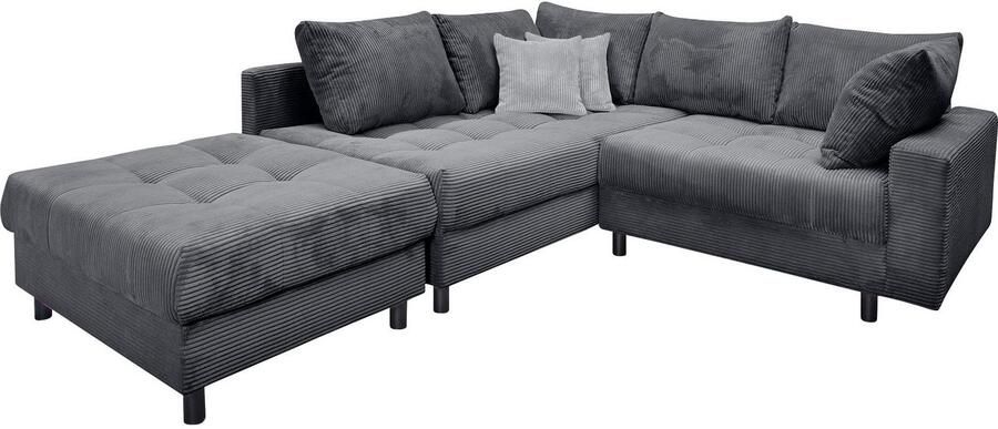 COLLECTION AB Hoekbank Toni L-vorm B: 215 cm met hocker & 2 sierkussens veerkern