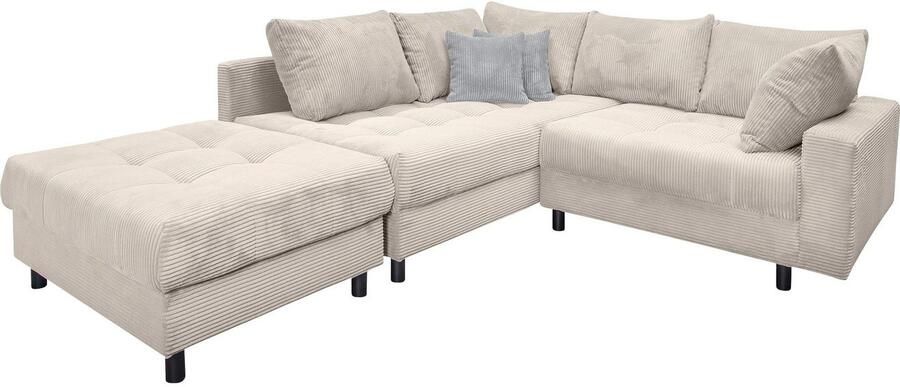 COLLECTION AB Hoekbank Toni L-vorm B: 215 cm met hocker & 2 sierkussens veerkern