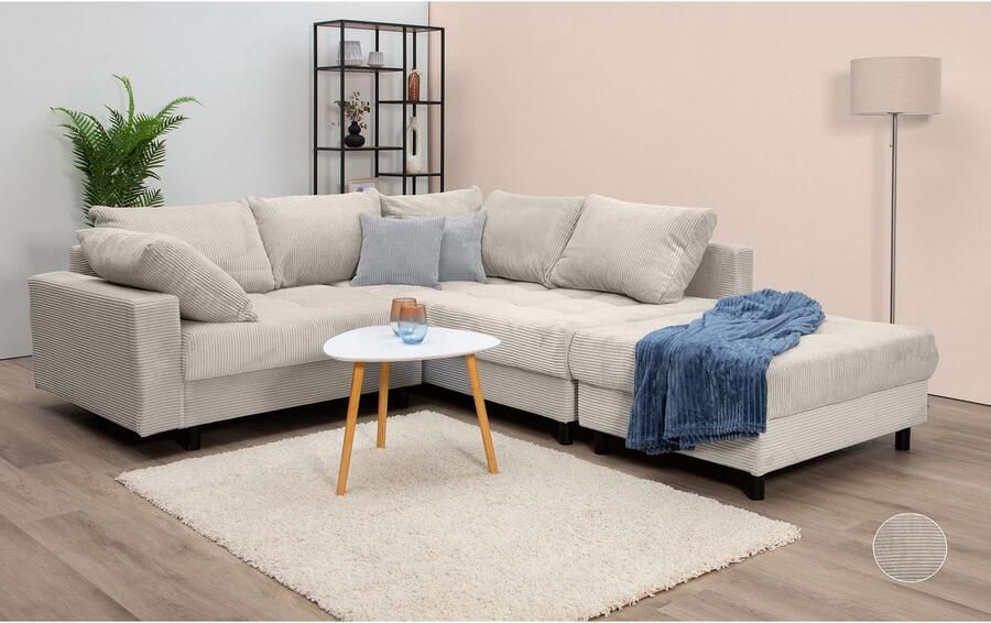 COLLECTION AB Hoekbank Toni L-vorm B: 215 cm met hocker & 2 sierkussens veerkern - Foto 5