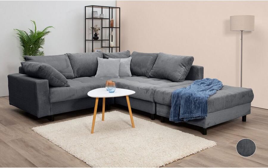COLLECTION AB Hoekbank Toni L-vorm B: 215 cm met hocker & 2 sierkussens veerkern - Foto 5