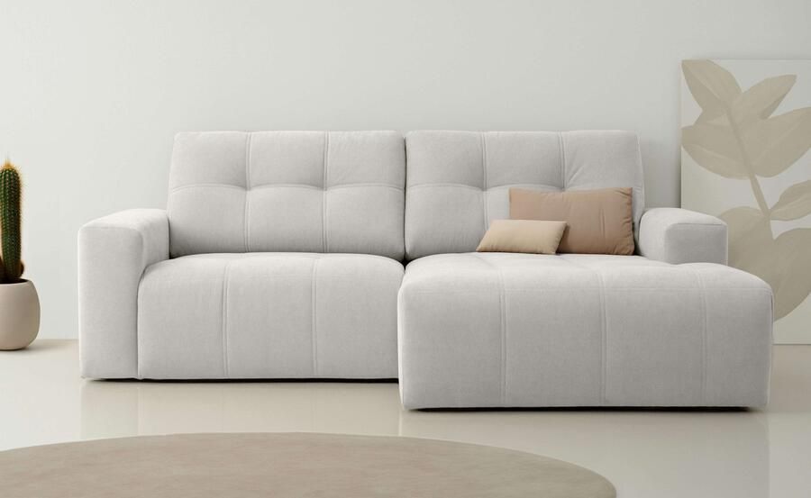 Home affaire Hoekbank Turnon lounge-sofa breedte 221 cm Chenille met knoop- en dubbele stiksels elegante uitstraling - Foto 7