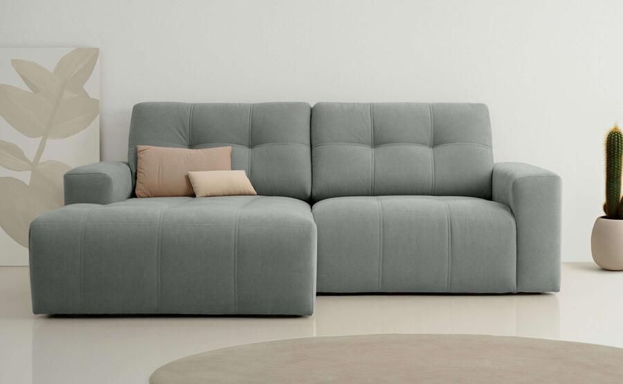 Home affaire Hoekbank Turnon lounge-sofa breedte 221 cm Chenille met knoop- en dubbele stiksels elegante uitstraling - Foto 7