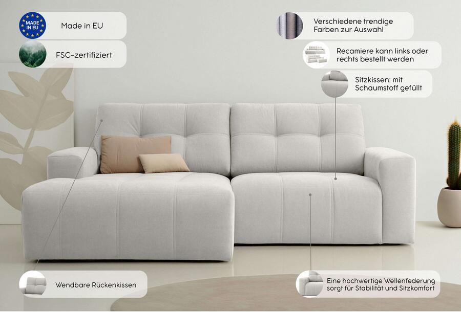 Home affaire Hoekbank Turnon lounge-sofa breedte 221 cm Chenille met knoop- en dubbele stiksels elegante uitstraling - Foto 2
