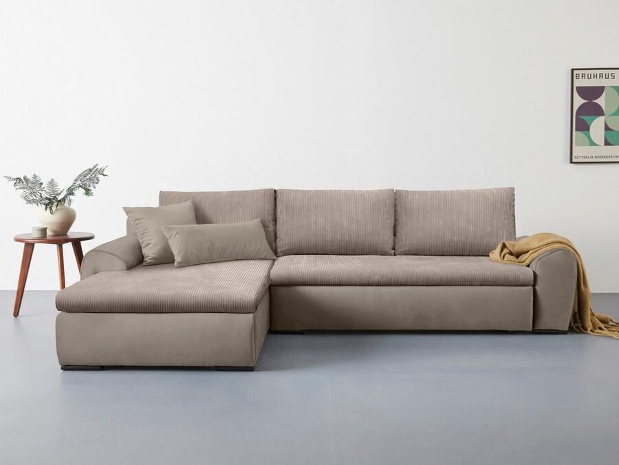 Home affaire Hoekbank Win L-vorm breedte 285cm optioneel met slaapfunctie en bedkast taupe corduroy - Foto 3
