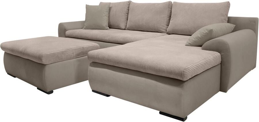 Home affaire Hoekbank Win L-vorm breedte 285cm optioneel met slaapfunctie en bedkast taupe corduroy - Foto 12