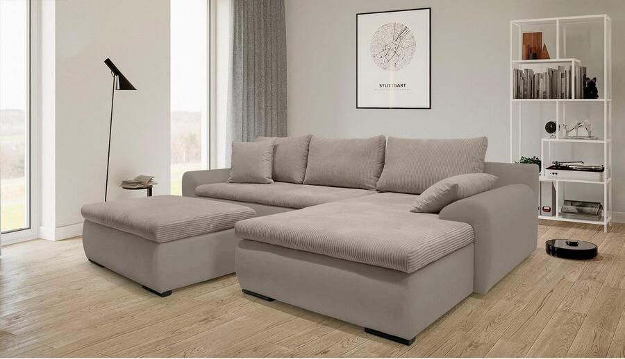 Home affaire Hoekbank Win L-vorm breedte 285cm optioneel met slaapfunctie en bedkast taupe corduroy - Foto 11