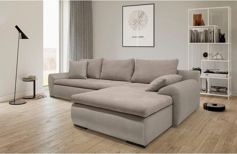 Home affaire Hoekbank Win L-vorm breedte 285cm optioneel met slaapfunctie en bedkast taupe corduroy - Foto 9