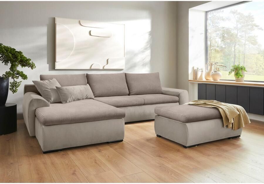Home affaire Hoekbank Win L-vorm breedte 285cm optioneel met slaapfunctie en bedkast taupe corduroy - Foto 8