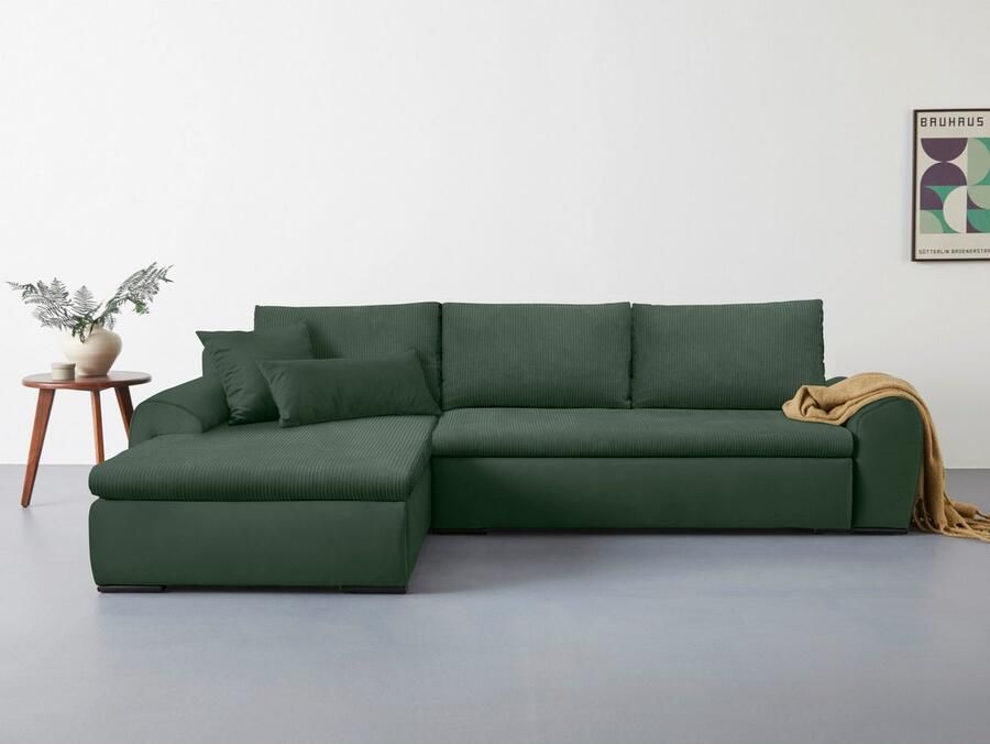 Home affaire Hoekbank Win L-vorm breedte 285cm optioneel met slaapfunctie en bedkast taupe corduroy - Foto 4