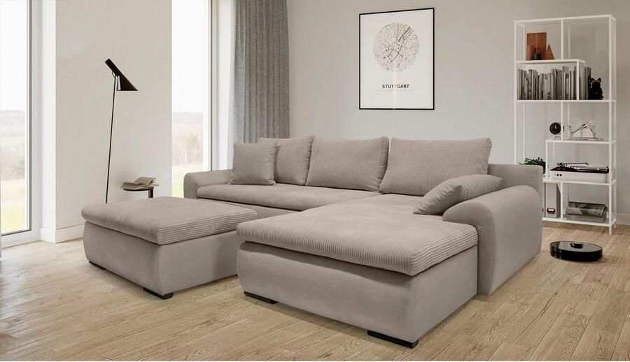 Home affaire Hoekbank Win L-vorm breedte 285cm optioneel met slaapfunctie en bedkast taupe corduroy - Foto 12