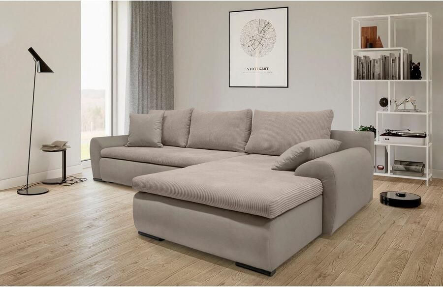 Home affaire Hoekbank Win L-vorm breedte 285cm optioneel met slaapfunctie en bedkast taupe corduroy - Foto 10