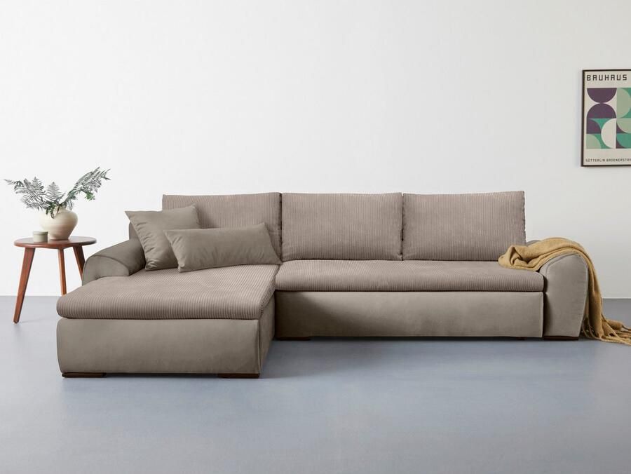 Home affaire Hoekbank Win L-vorm breedte 285cm optioneel met slaapfunctie en bedkast taupe corduroy - Foto 3