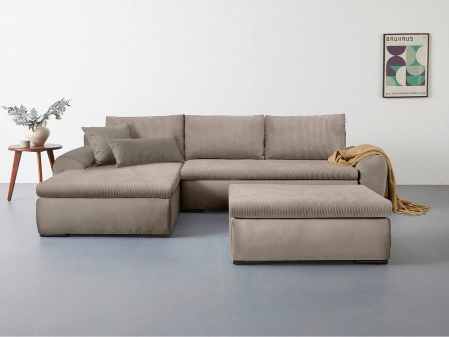 Home affaire Hoekbank Win L-vorm breedte 285cm optioneel met slaapfunctie en bedkast taupe corduroy - Foto 4