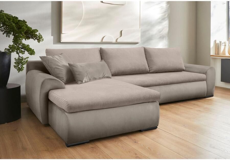 Home affaire Hoekbank Win L-vorm breedte 285cm optioneel met slaapfunctie en bedkast taupe corduroy - Foto 8
