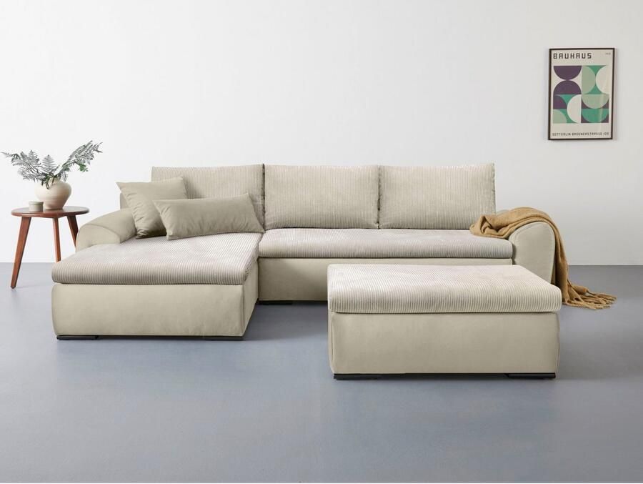 Home affaire Hoekbank Win L-vorm breedte 285cm optioneel met slaapfunctie en bedkast taupe corduroy - Foto 3