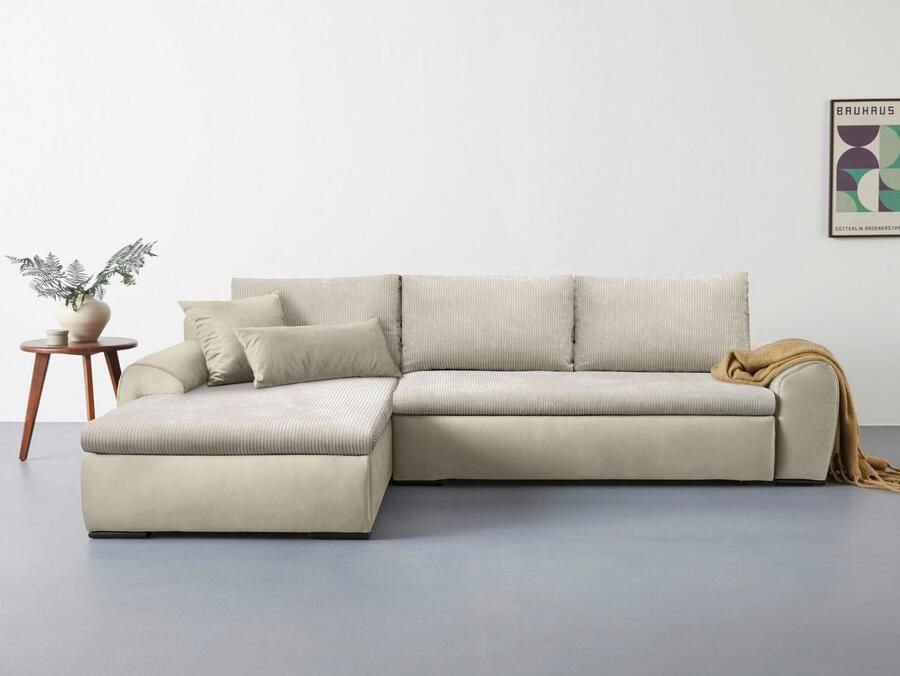 Home affaire Hoekbank Win L-vorm breedte 285cm optioneel met slaapfunctie en bedkast taupe corduroy - Foto 4