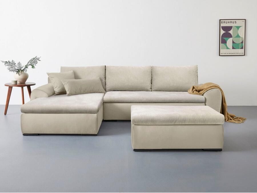 Home affaire Hoekbank Win L-vorm breedte 285cm optioneel met slaapfunctie en bedkast taupe corduroy - Foto 3