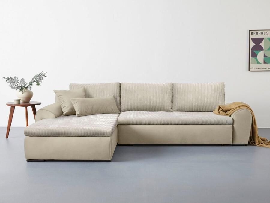 Home affaire Hoekbank Win L-vorm breedte 285cm optioneel met slaapfunctie en bedkast taupe corduroy - Foto 4