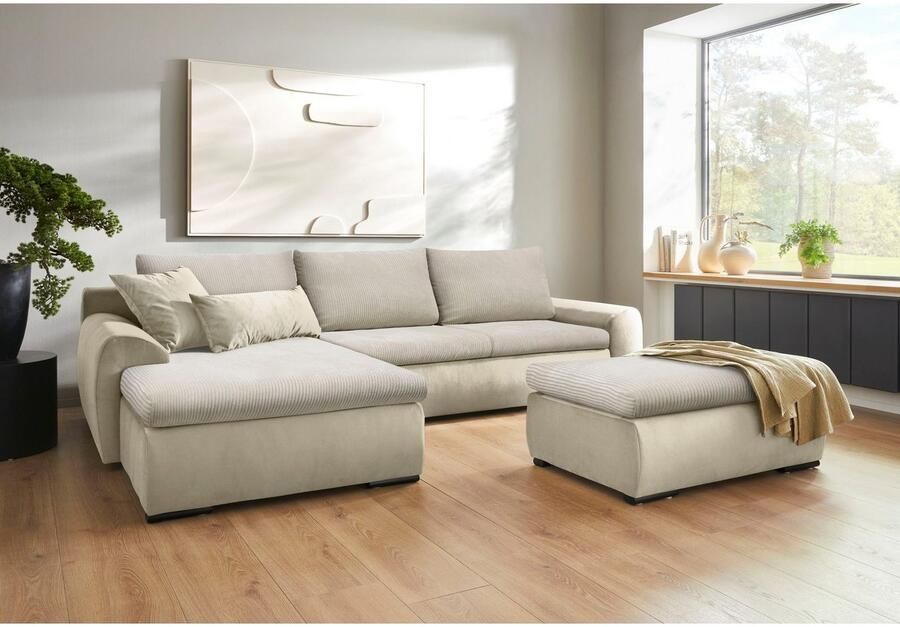 Home affaire Hoekbank Win L-vorm breedte 285cm optioneel met slaapfunctie en bedkast taupe corduroy - Foto 8