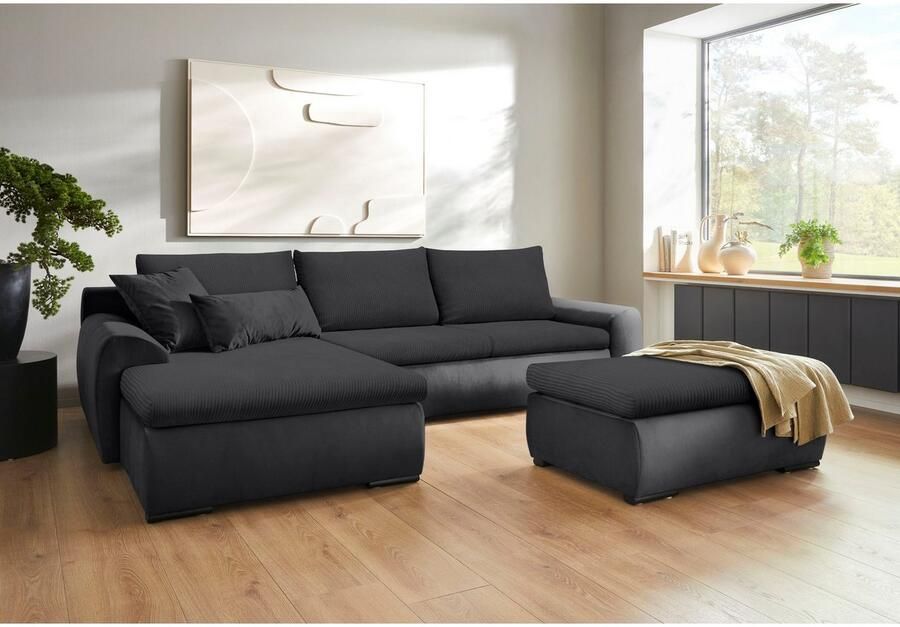 Home affaire Hoekbank Win L-vorm breedte 285cm optioneel met slaapfunctie en bedkast taupe corduroy - Foto 8