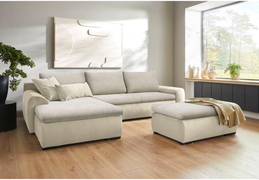 Home affaire Hoekbank Win L-vorm breedte 285cm optioneel met slaapfunctie en bedkast taupe corduroy - Foto 8