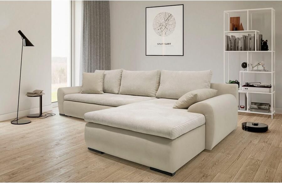 Home affaire Hoekbank Win L-vorm breedte 285cm optioneel met slaapfunctie en bedkast taupe corduroy - Foto 10