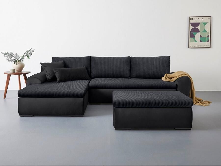 Home affaire Hoekbank Win L-vorm breedte 285cm optioneel met slaapfunctie en bedkast taupe corduroy - Foto 3