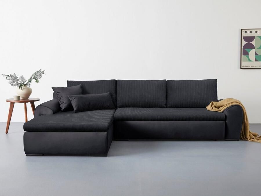 Home affaire Hoekbank Win L-vorm breedte 285cm optioneel met slaapfunctie en bedkast taupe corduroy - Foto 4