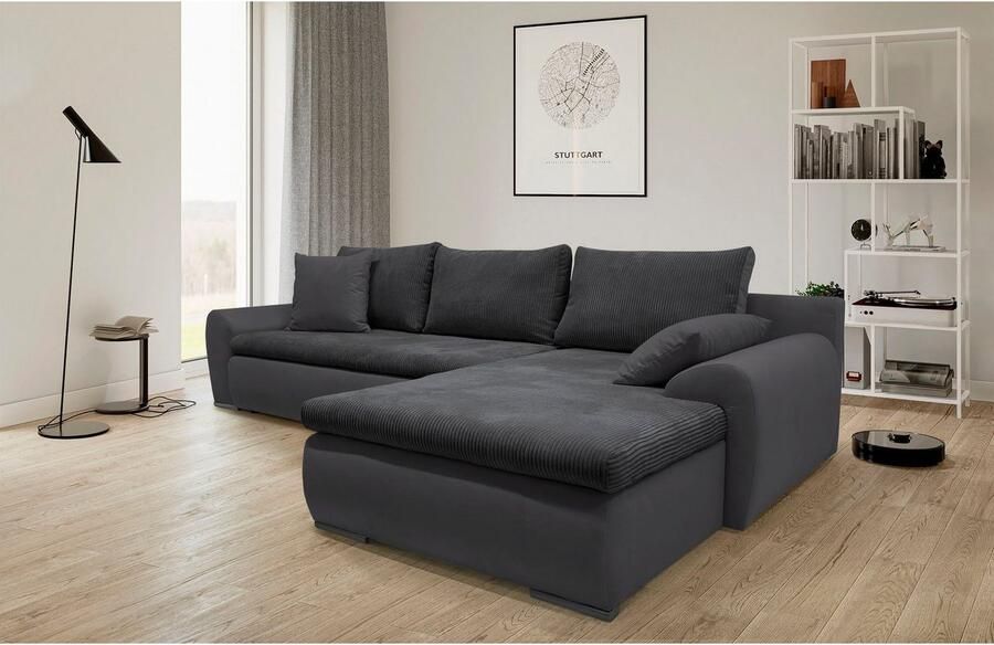 Home affaire Hoekbank Win L-vorm breedte 285cm optioneel met slaapfunctie en bedkast taupe corduroy - Foto 10